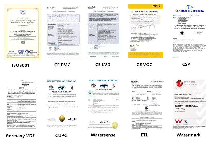 holie ceratificate iso9001 ul etl cupc watesrsense csa watermark ce lvd emc vde