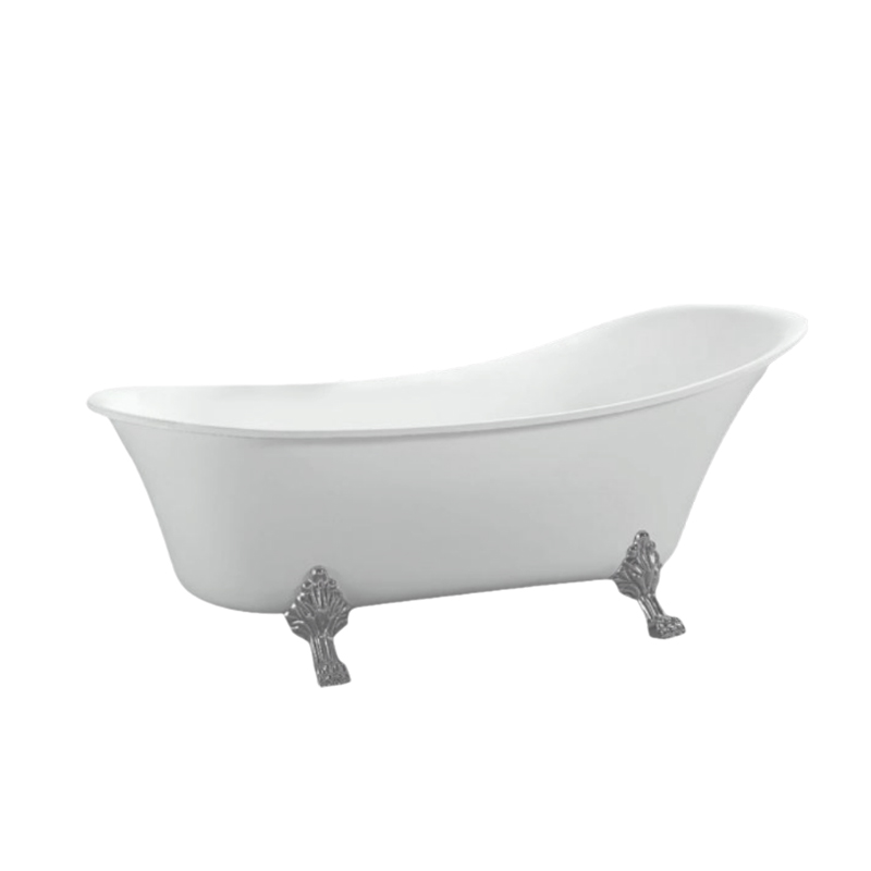 holie hb2001 glossy clawfoot freestanding bathtub pure white, antique soaking oval slipper bathtub, gracefully shaped tub with chrome brass drain and claw feet for bathroom, acrylic, cupc