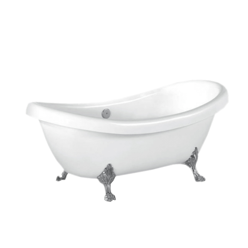 holie hb9002 glossy white acrylic clawfoot bathtub with polished chrome feet and reversible drain