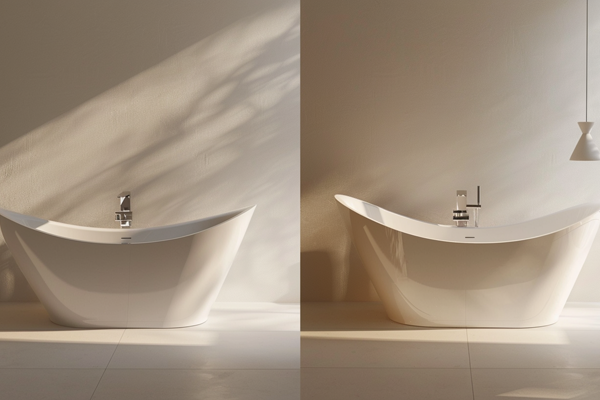 Comparison of acrylic and alternative bathtubs, elegant lighting