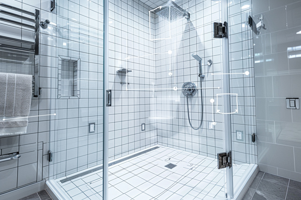 Standard shower measurements, featuring dimensions for various shower types