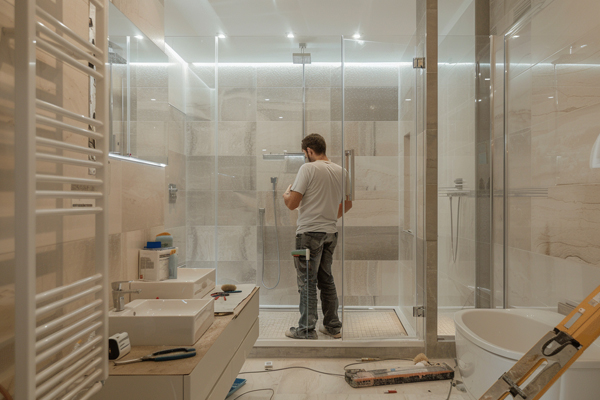 Steam shower installation, detailed installation of a modern steam shower