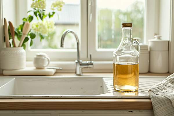 Vinegar cleaning ceramic sink, natural solutions for sink cleaning