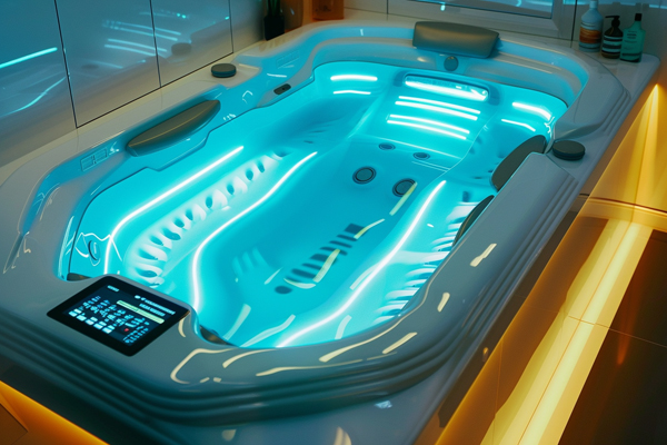 Close-up of modern jetted bathtub features and innovations for 2025