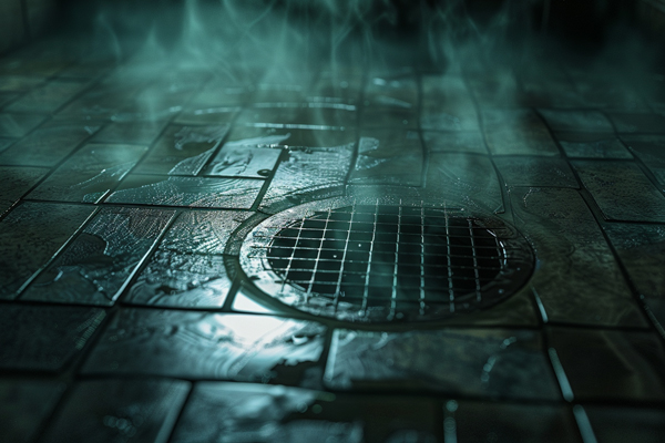 Sewage smell from shower drain, depicting the typical signs of sewer gas