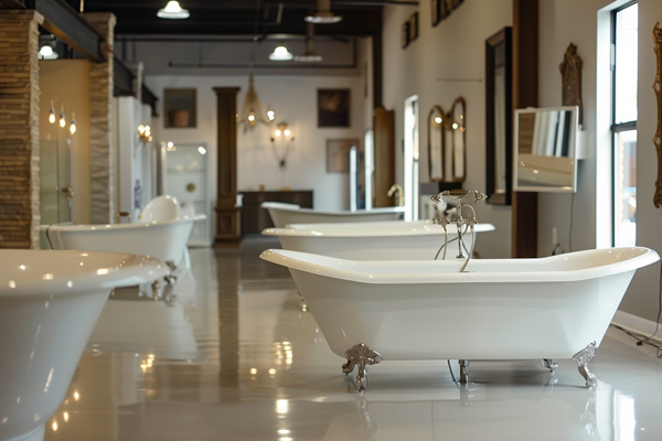 types of bathtubs display, showcasing various bathtub types for modern bathrooms