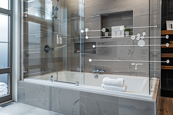 Bathtub shower combo diagram, illustrating installation and plumbing details