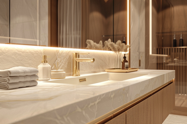 Modern white marble bathroom vanity with sleek design
