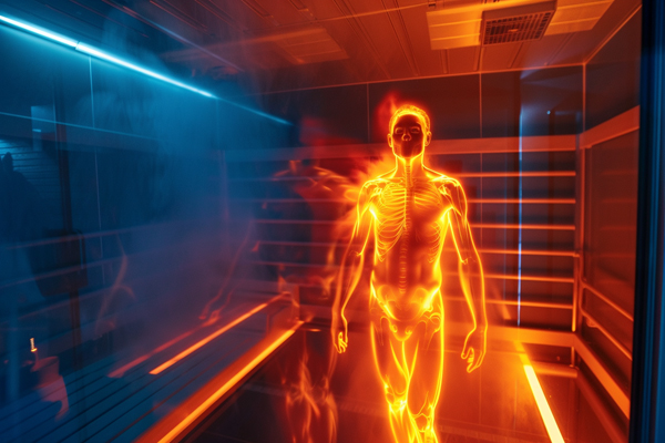 Sauna metabolism boost, visualizing increased body temperature and fat burning