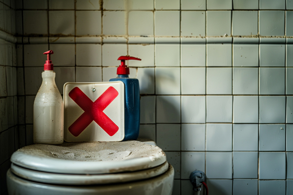 Toilet seat cleaning warning, avoid damage from harsh chemicals