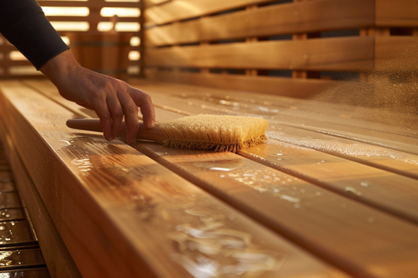 Cleaning sauna benches and walls, proper sanitation techniques