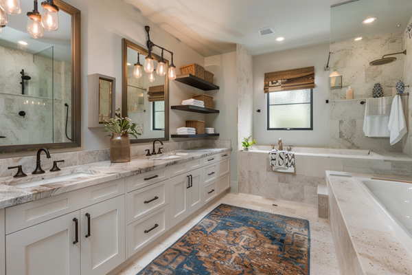 mixed bronze finishes in modern bathroom setup
