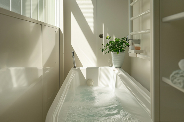 Compact bathtub in a small bathroom