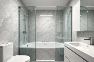 Modern bathroom showing a bathtub inside a walk-in shower with elegant layout and design ideas