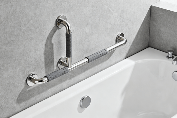 safe walk-in shower layout with bathtub grab bars and slip resistance