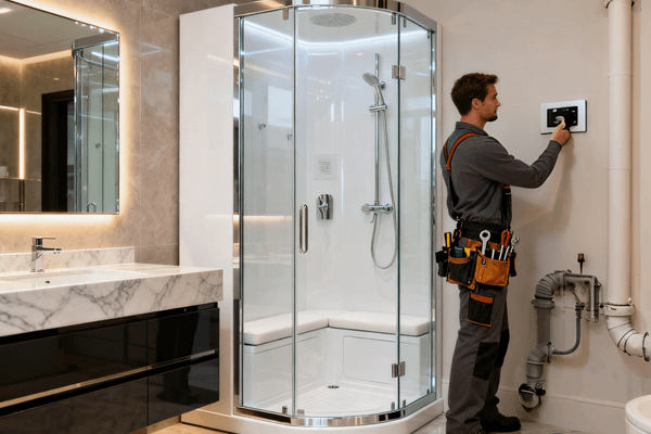 pro install professional team installing a modern steam shower