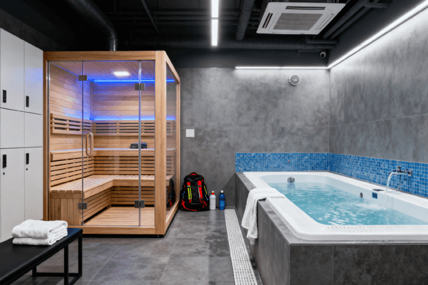 Athlete using sauna and cold plunge for training recovery