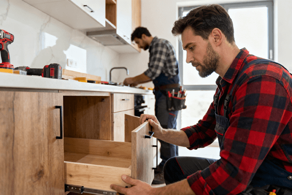 cabinet labor and installation cost, showing work and setup expenses