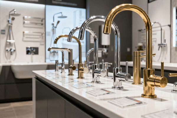 Faucet Tap Spigot Guide various types of faucet tap and spigot displayed in modern showroom