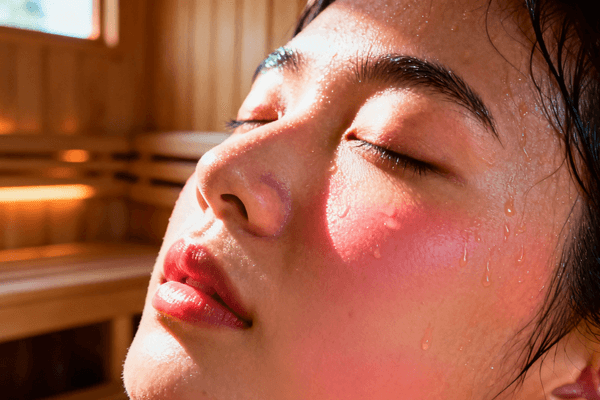 Infographic listing symptoms of heat stress and overheating in saunas