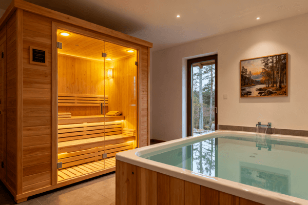 Home setup showing combined sauna and cold plunge installation