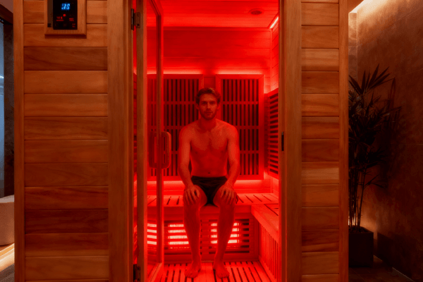 Diagram showing how infrared heating panels work inside a sauna