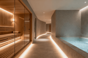 Wellness spa circuit showing how sauna and steam room sessions can be combined