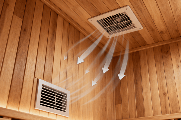 Sauna ventilation system with air intake and exhaust vents