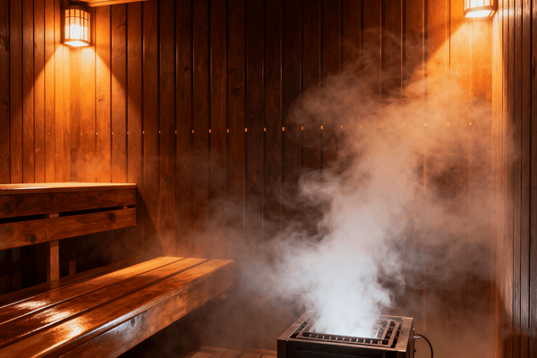 Sauna Function diagram showing how outdoor sauna works, heat and steam circulation concept