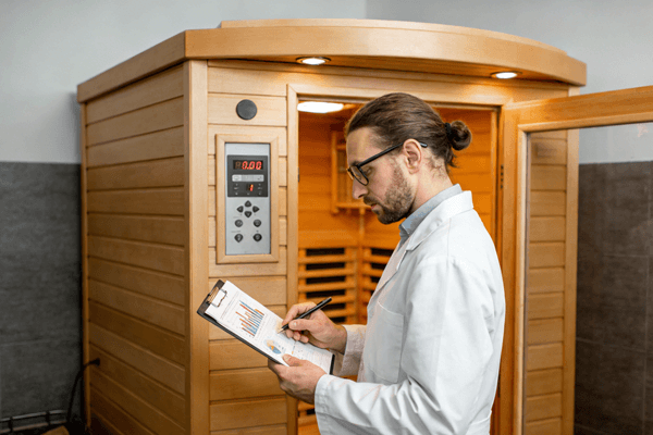 Sauna Research Doctor reviewing research data on sauna calorie burning