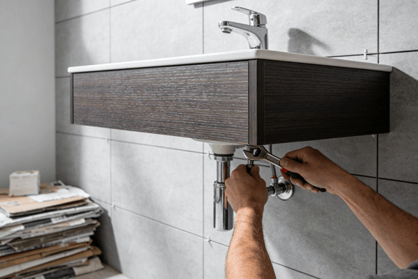 Installation difficulty floating vanity installation showing wall mounting difficulty