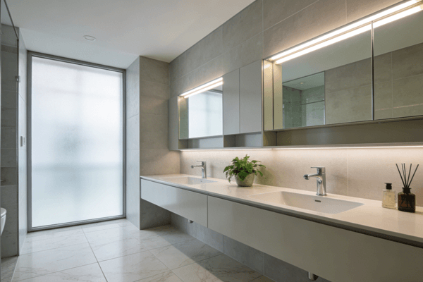 Bigger look effect floating vanity design making bathroom appear larger and brighter