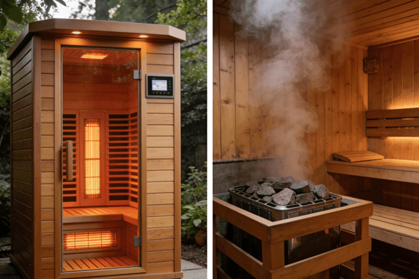 Infrared vs traditional Outdoor infrared sauna compared with traditional steam sauna system
