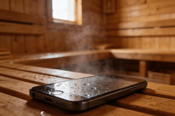 Heat Moisture Damage smartphone exposed to heat and moisture damage inside sauna