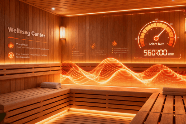 Sauna Heat Relaxation sauna heat waves over wooden benches, relaxing in a modern sauna cabin
