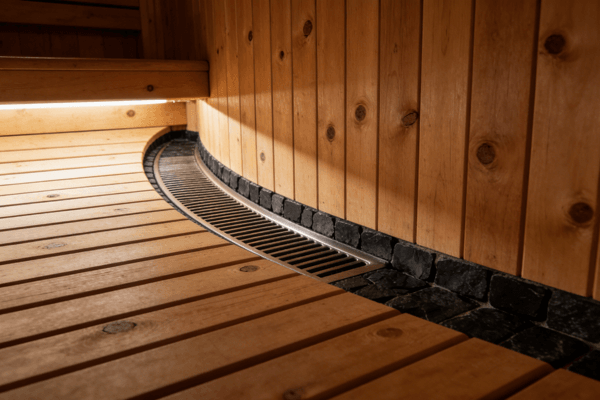 Drainage Drainage system design inside a sauna room to handle moisture